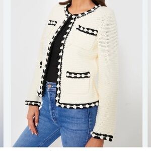 Hunter Bell Russell Cardigan - Cream w/ Black Trim – Size S